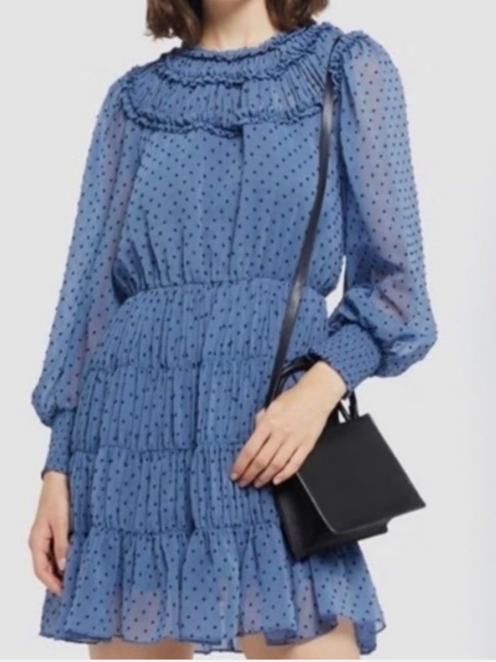 A.L.C. Blue Polka Dot Ruffled Tiered Dress
